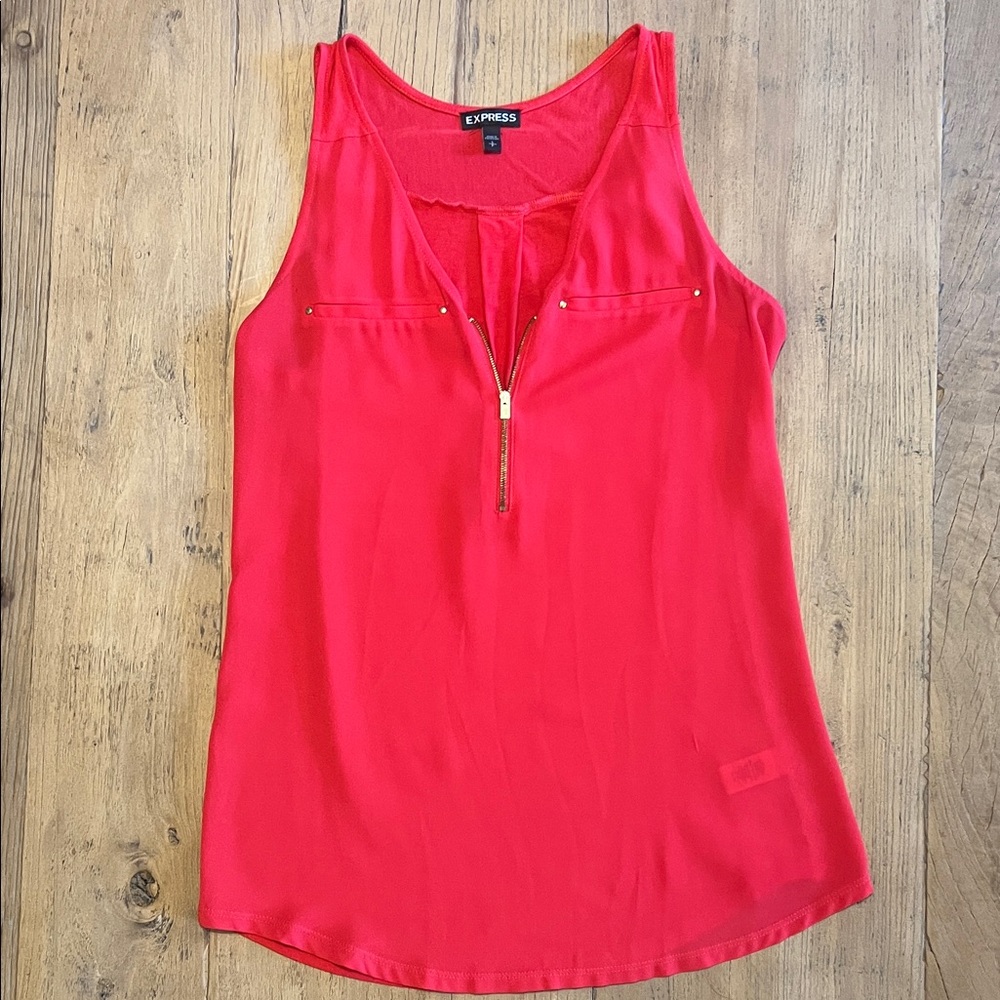 Express Women's Vibrant Red Zip-Front Tank Top